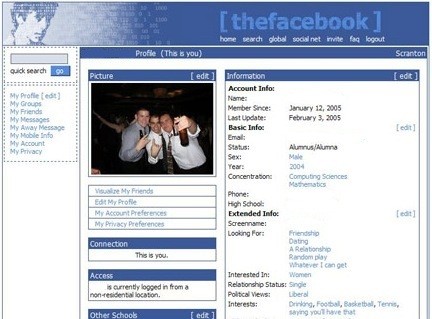 Facebook profile Courtesy of Wikimedia. Circa 2005